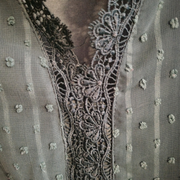 💵3/$20 Green Dot Crochet V-Neck Blouse For Women Size Large - Picture 6 of 14